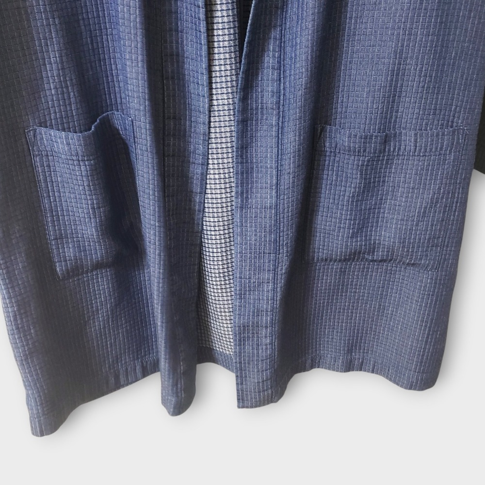 Eileen Fisher Grid Textured Tencel Open Front Kimono Jacket Blue Large Pockets - Picture 3 of 11